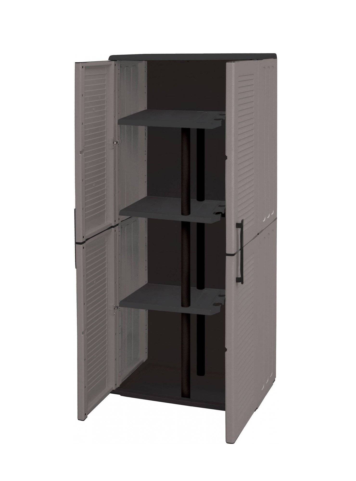 Dmora - Armoire d'extérieur Geel, Armoire porte-balai polyvalente, Armoire d'extérieur 2 portes, Finition rayée, 68x37h163 cm, Gris et Noir - Dmora - Imagen 4