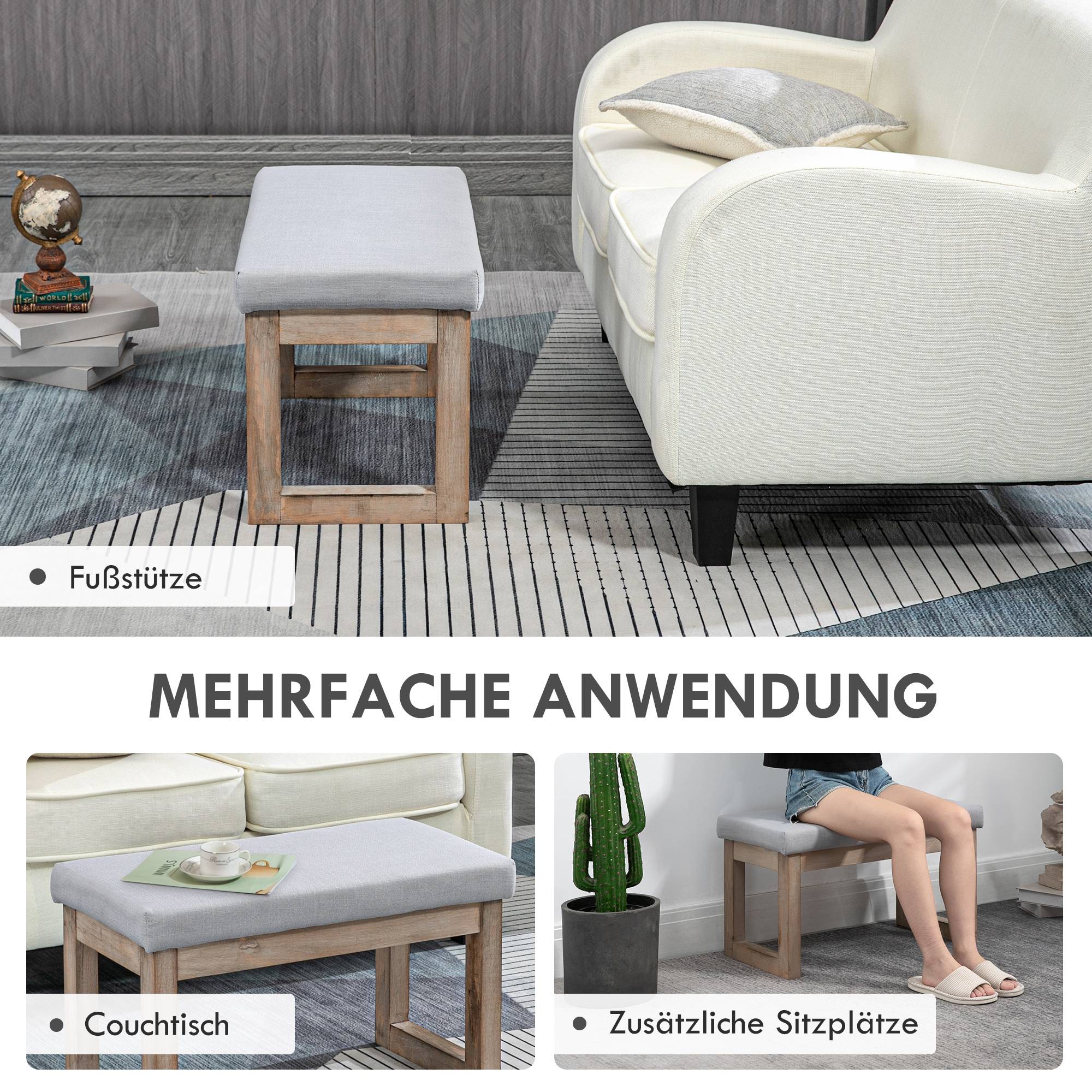 ComfortXL - Banc pouf rembourré en tissu avec pieds en bois 68cm gris style scandinave – ComfortXL Outdoor Living - Image 6