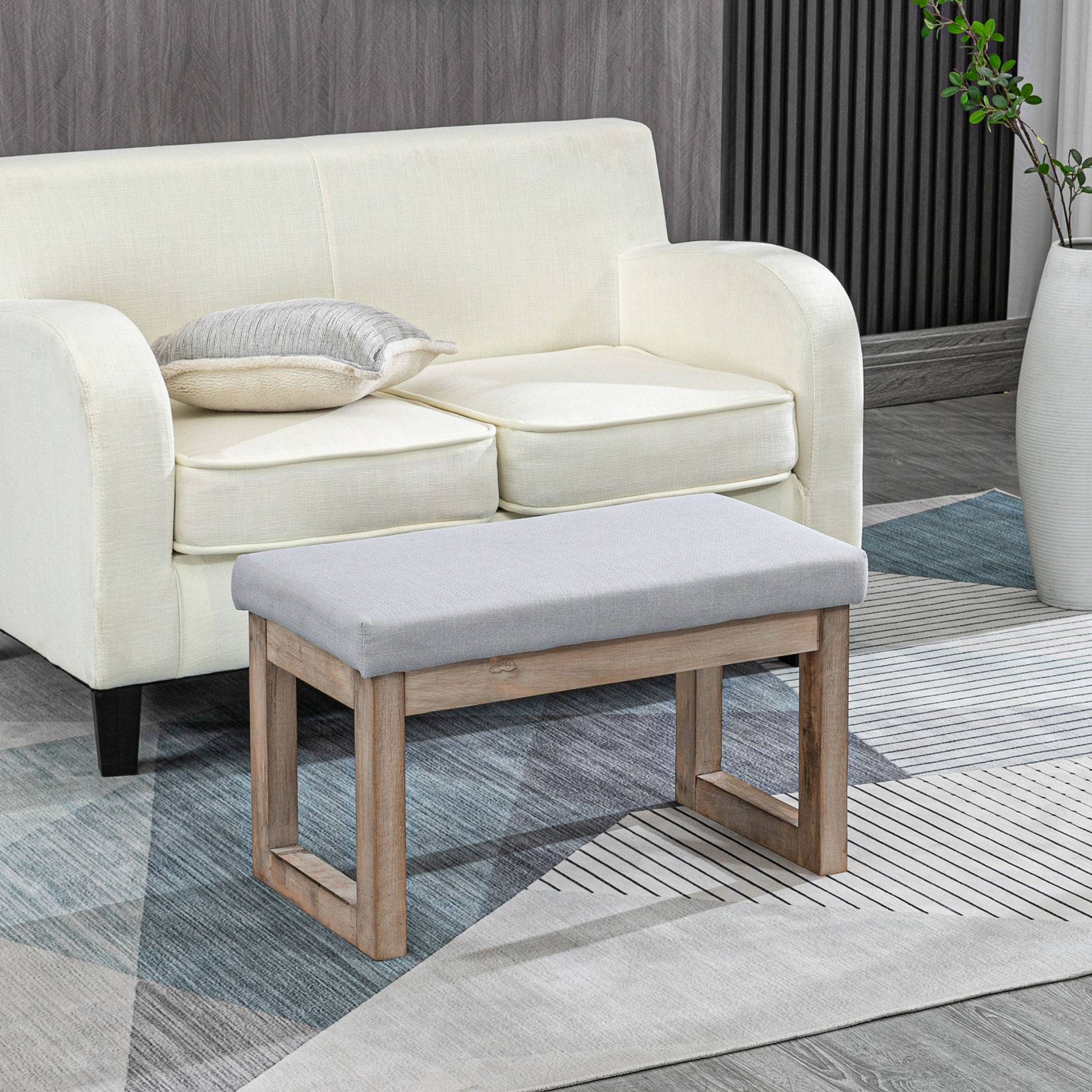 ComfortXL - Banc pouf rembourré en tissu avec pieds en bois 68cm gris style scandinave – ComfortXL Outdoor Living - Image 1