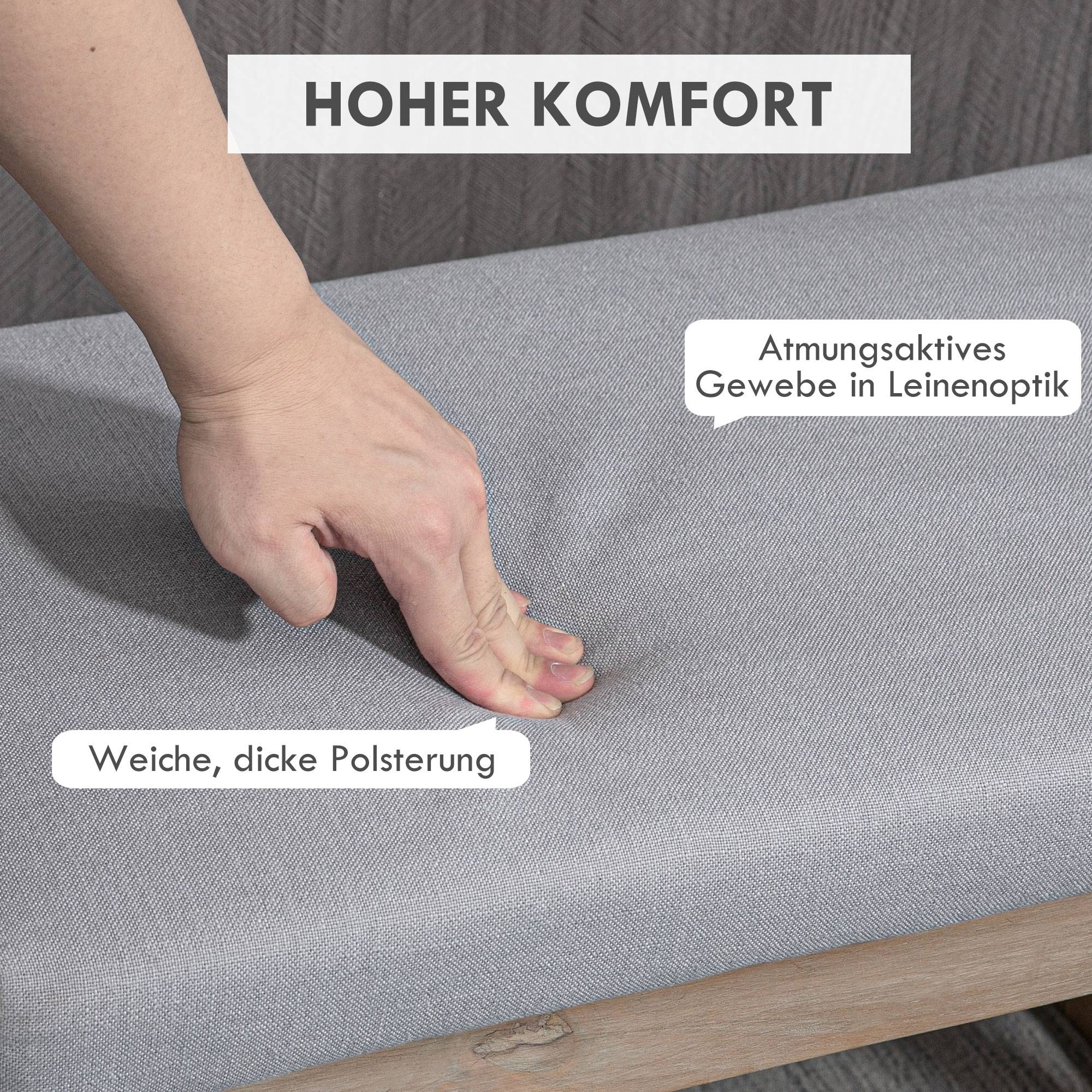 ComfortXL - Banc pouf rembourré en tissu avec pieds en bois 68cm gris style scandinave – ComfortXL Outdoor Living - Image 5