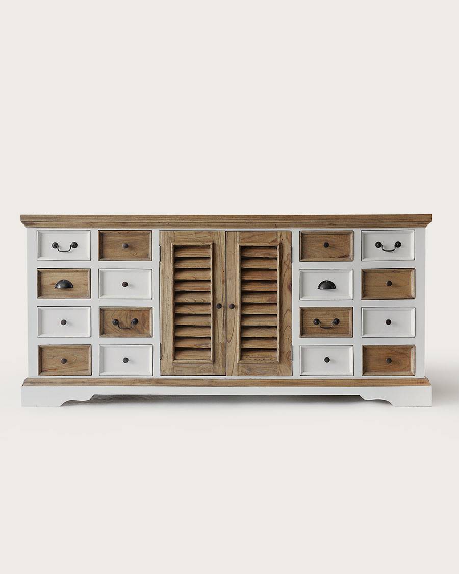 Inda - Grand buffet blanc et naturel en Mindy massif 160 cm - UNIQKA - Imagen 1