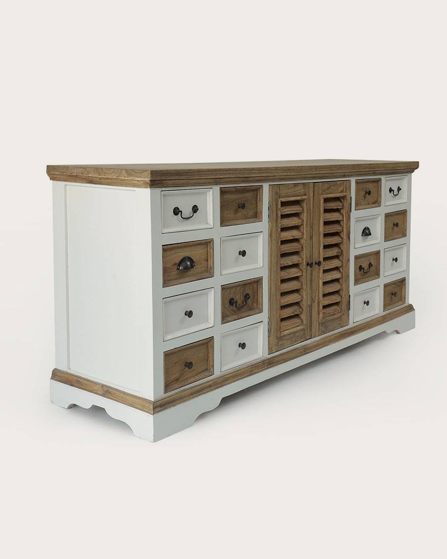 Inda - Grand buffet blanc et naturel en Mindy massif 160 cm - UNIQKA - Imagen 4
