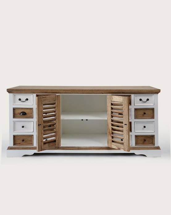 Inda - Grand buffet blanc et naturel en Mindy massif 160 cm - UNIQKA - Imagen 3