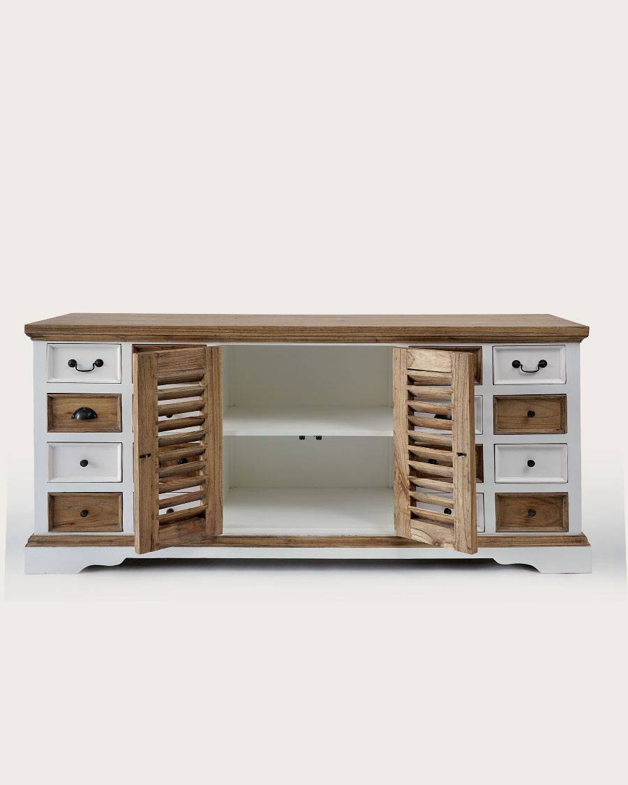 Inda - Grand buffet blanc et naturel en Mindy massif 160 cm - UNIQKA - Imagen 3