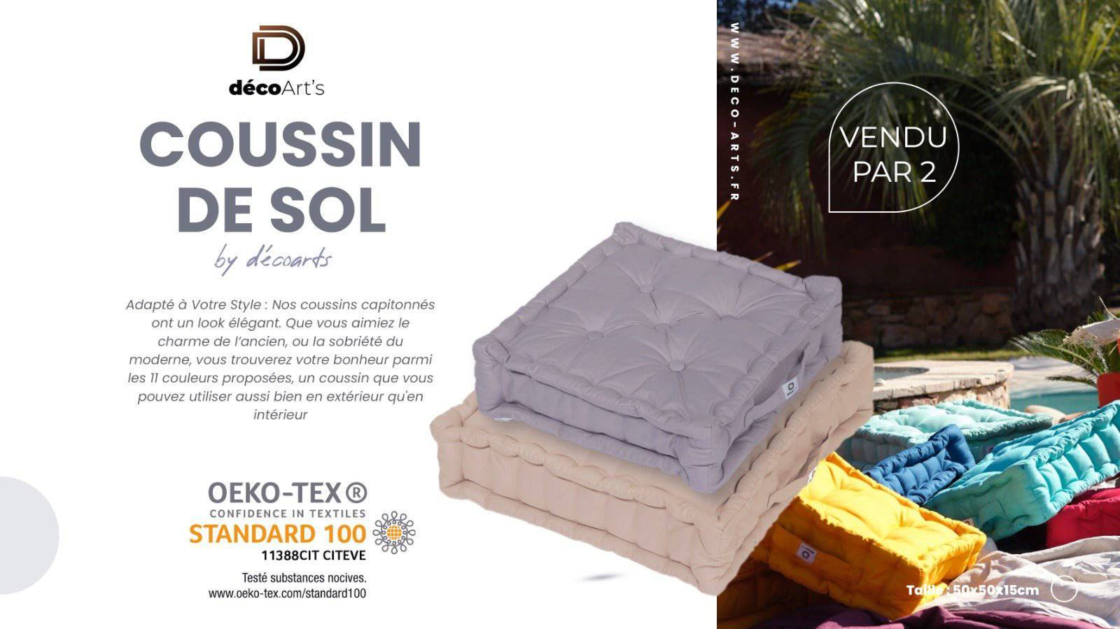 Coussin de sol lot de 2  - 40 x 40 cm Gris Galet - Déco arts - Image 4