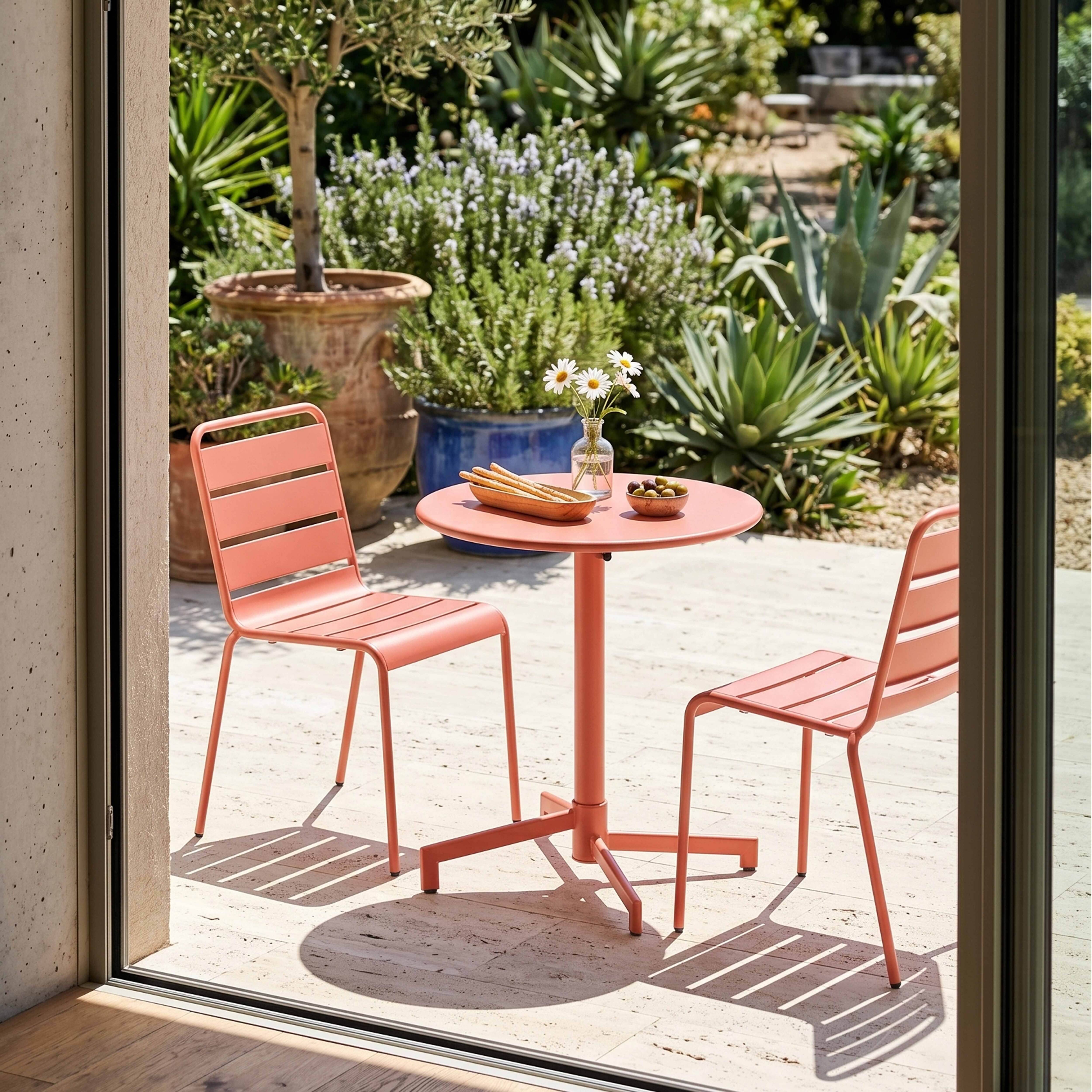 Oviala - Table de jardin ronde bistrot avec plateau rabattable 70 cm ivoire Palavas - Oviala - Image 3