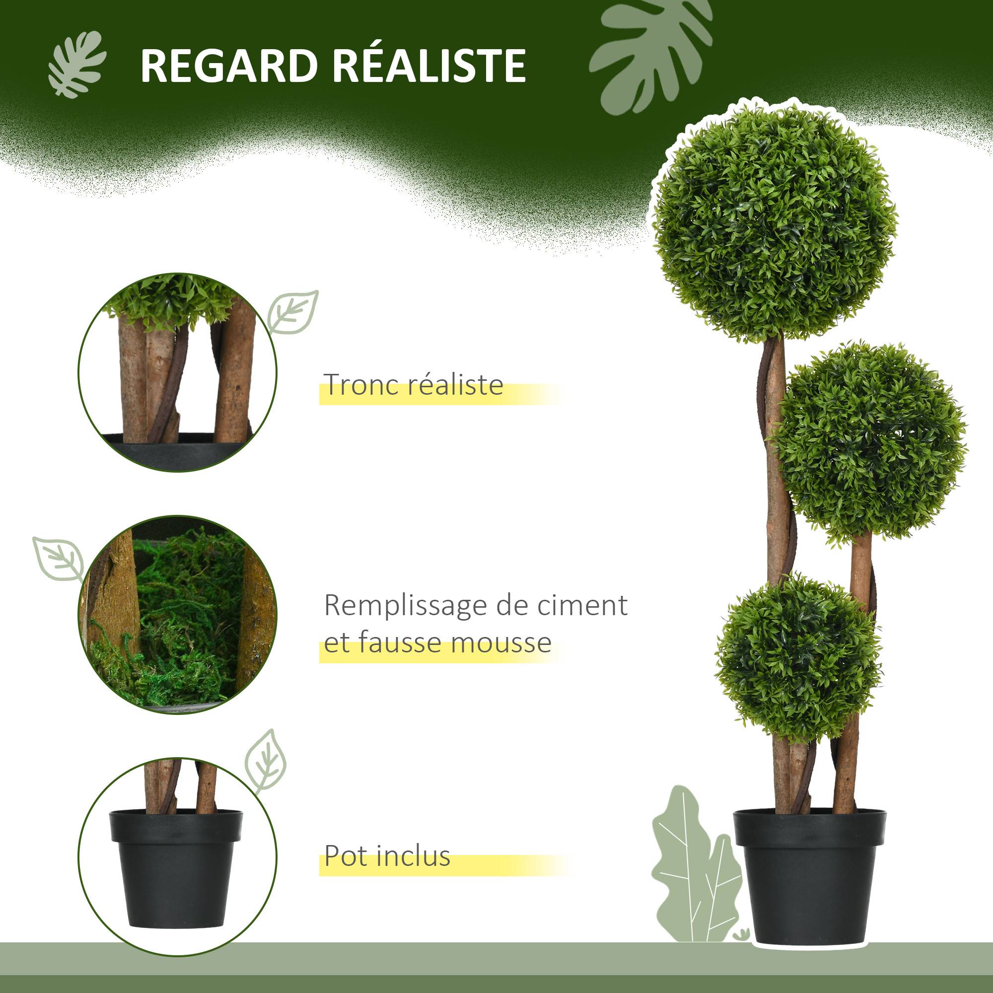 Arbre artificiel buis plastique vert 27 x 27 x 110 cm - PANGIVO - Image 7
