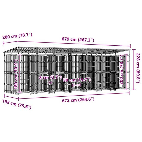 Vidaxl - Chenil d'extérieur avec toit pour chiens Acier 12,9 m² vidaXL 3097952 - Imagen 3