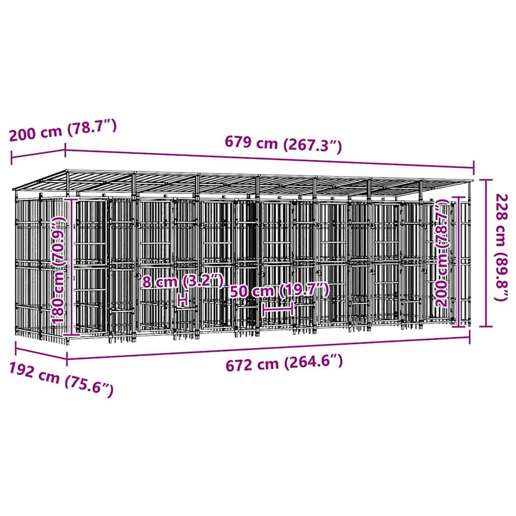 Vidaxl - Chenil d'extérieur avec toit pour chiens Acier 12,9 m² vidaXL 3097952 - Imagen 3