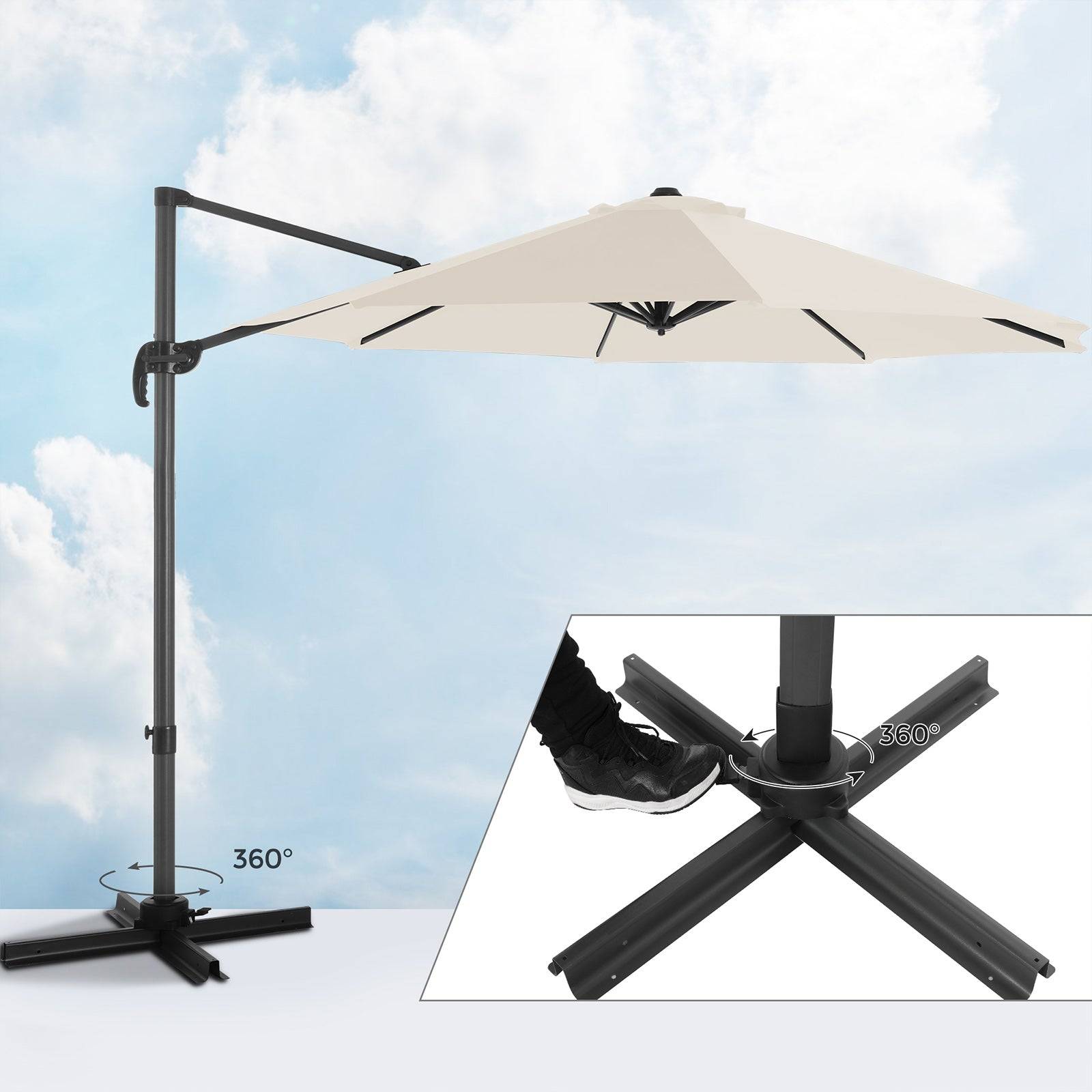 Helloshop26 - Parasol décentré de jardin ombrelle de terrasse rotatif à 360° diamètre 3 m protection salaire upf 50+ inclinaison réglable avec manivelle d’ouvertur - Imagen 3