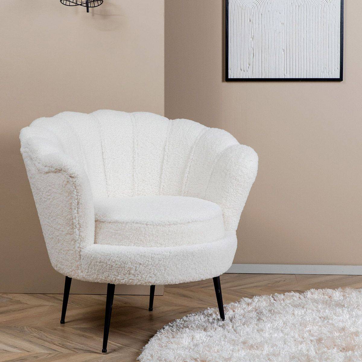 Paris Prix - Fauteuil Coquillage Bouclette "Calais" 83cm Blanc - Image 6