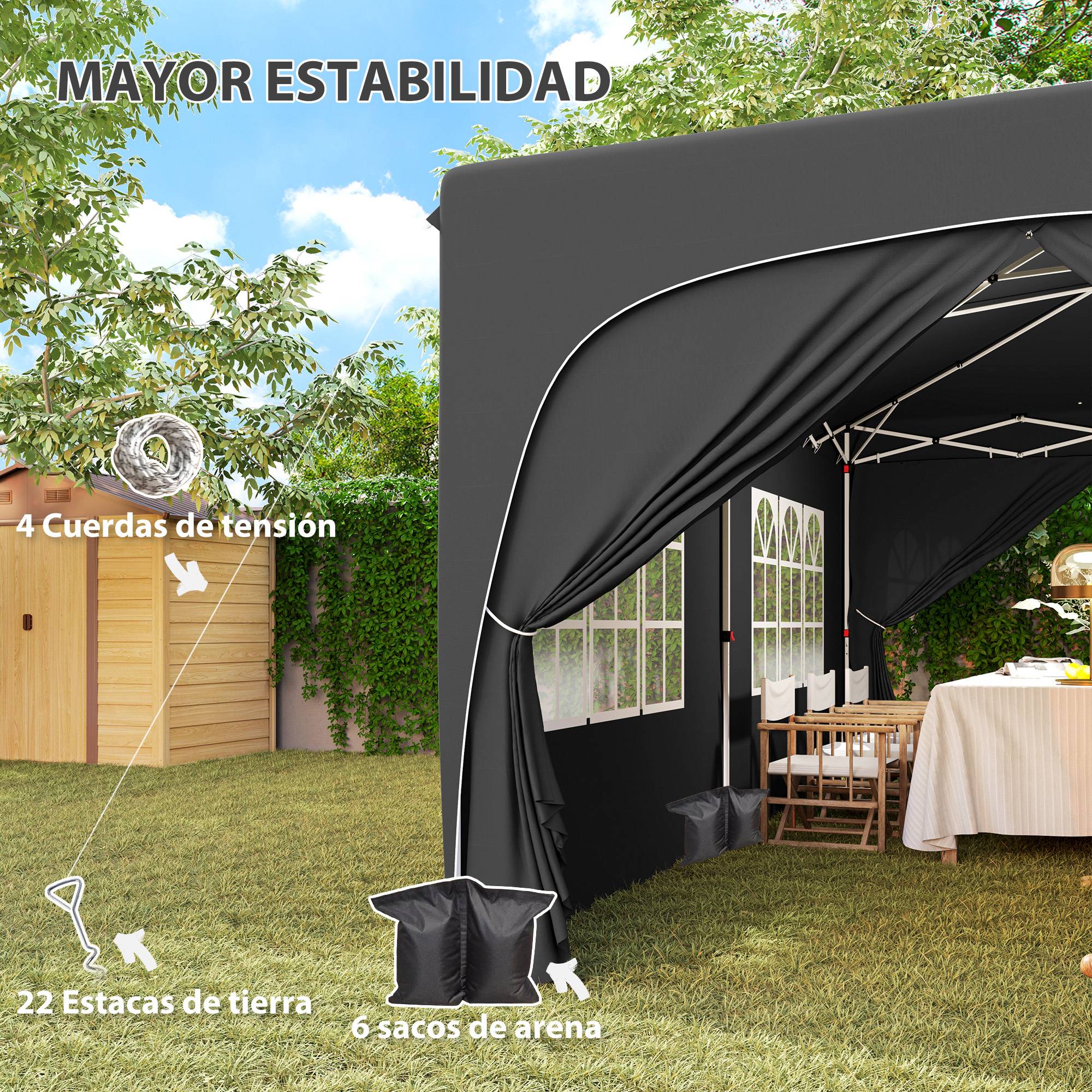 Tonnelle pliante 6 x 3 m avec panneaux latéraux, protection solaire UPF50+, hauteur réglable, sac de transport, gris foncé - Image 8