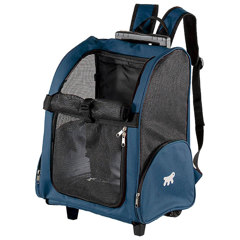 Ferplast - Panier de Transport Petits Chiens Chats TROLLEY à Roulettes, Sac à Dos pour Petits Chiens Chats, Poignée Télescopique, Poches pour Accessoires, Bleu - Imagen 1