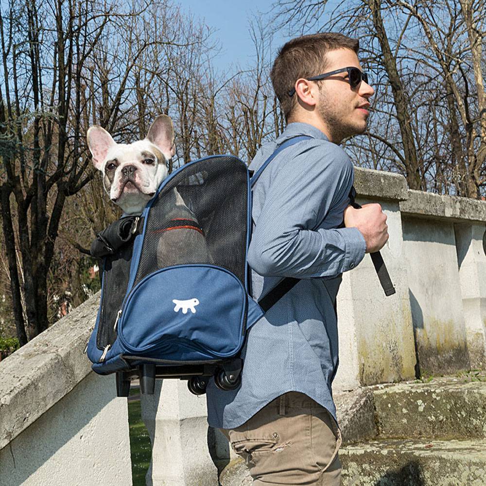 Ferplast - Panier de Transport Petits Chiens Chats TROLLEY à Roulettes, Sac à Dos pour Petits Chiens Chats, Poignée Télescopique, Poches pour Accessoires, Bleu - Imagen 4