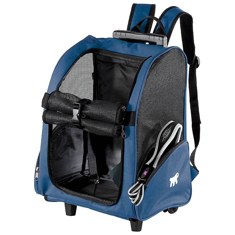 Ferplast - Panier de Transport Petits Chiens Chats TROLLEY à Roulettes, Sac à Dos pour Petits Chiens Chats, Poignée Télescopique, Poches pour Accessoires, Bleu - Imagen 8