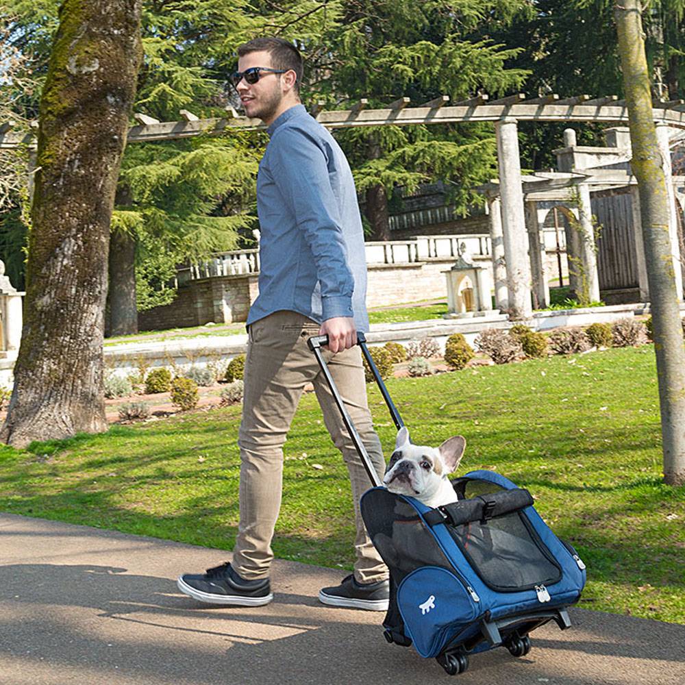 Ferplast - Panier de Transport Petits Chiens Chats TROLLEY à Roulettes, Sac à Dos pour Petits Chiens Chats, Poignée Télescopique, Poches pour Accessoires, Bleu - Imagen 5