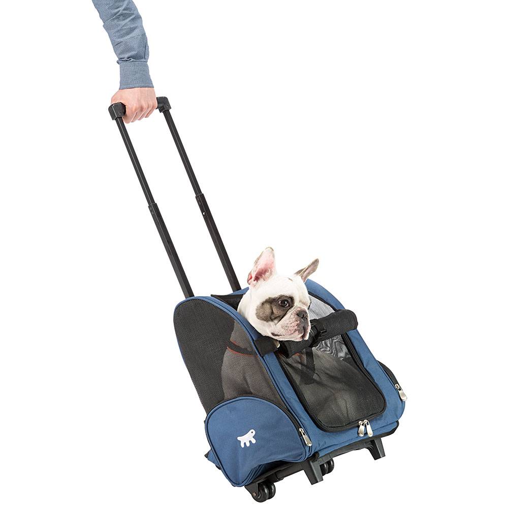 Ferplast - Panier de Transport Petits Chiens Chats TROLLEY à Roulettes, Sac à Dos pour Petits Chiens Chats, Poignée Télescopique, Poches pour Accessoires, Bleu - Imagen 3