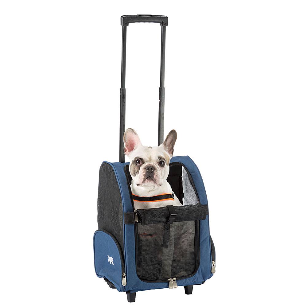 Ferplast - Panier de Transport Petits Chiens Chats TROLLEY à Roulettes, Sac à Dos pour Petits Chiens Chats, Poignée Télescopique, Poches pour Accessoires, Bleu - Imagen 2