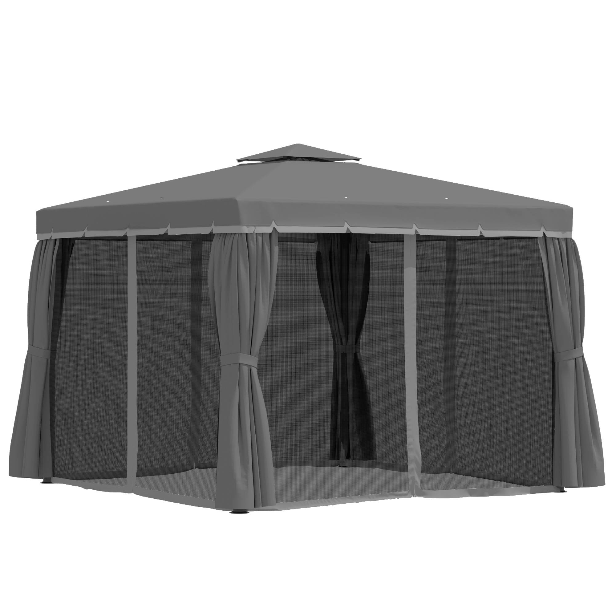 Pavillon jardin pavillon 2,96x2,96 m tente jardin toit double tente fête tente fête 4 parois moustiquaire résistant alu polyester gris foncé - Image 9