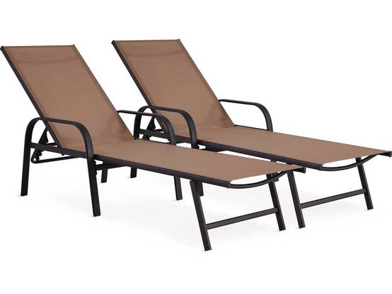 Lot De 2 Bains De Soleil En Métal Avec Accoudoirs "farniente" - Taupe -habitat Et Jardin - Image 1