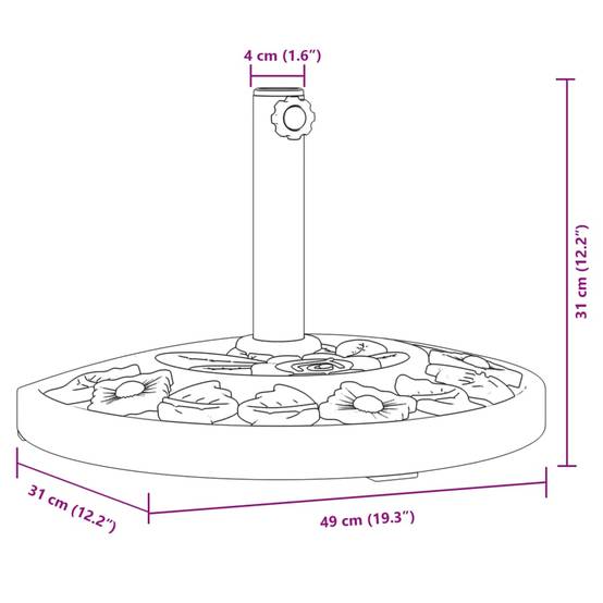 Helloshop26 - Base de parasol demi-rond 49 x 31 x 31 cm solution stable motif floral terrasse en PE noir - Image 6