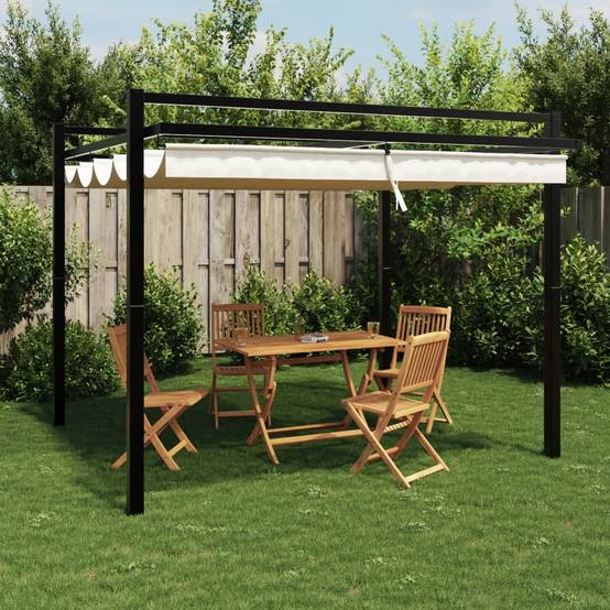 Pergola Aluminium 3x3 m Toit Rétractable Toile Imperméable pour Jardin Terrasse Crème – ComfortXL Outdoor Living - Image 1