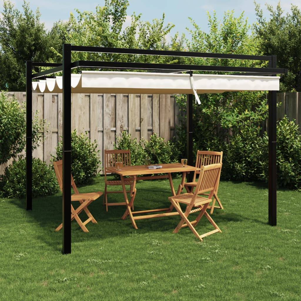 Pergola Aluminium 3x3 m Toit Rétractable Toile Imperméable pour Jardin Terrasse Crème – ComfortXL Outdoor Living