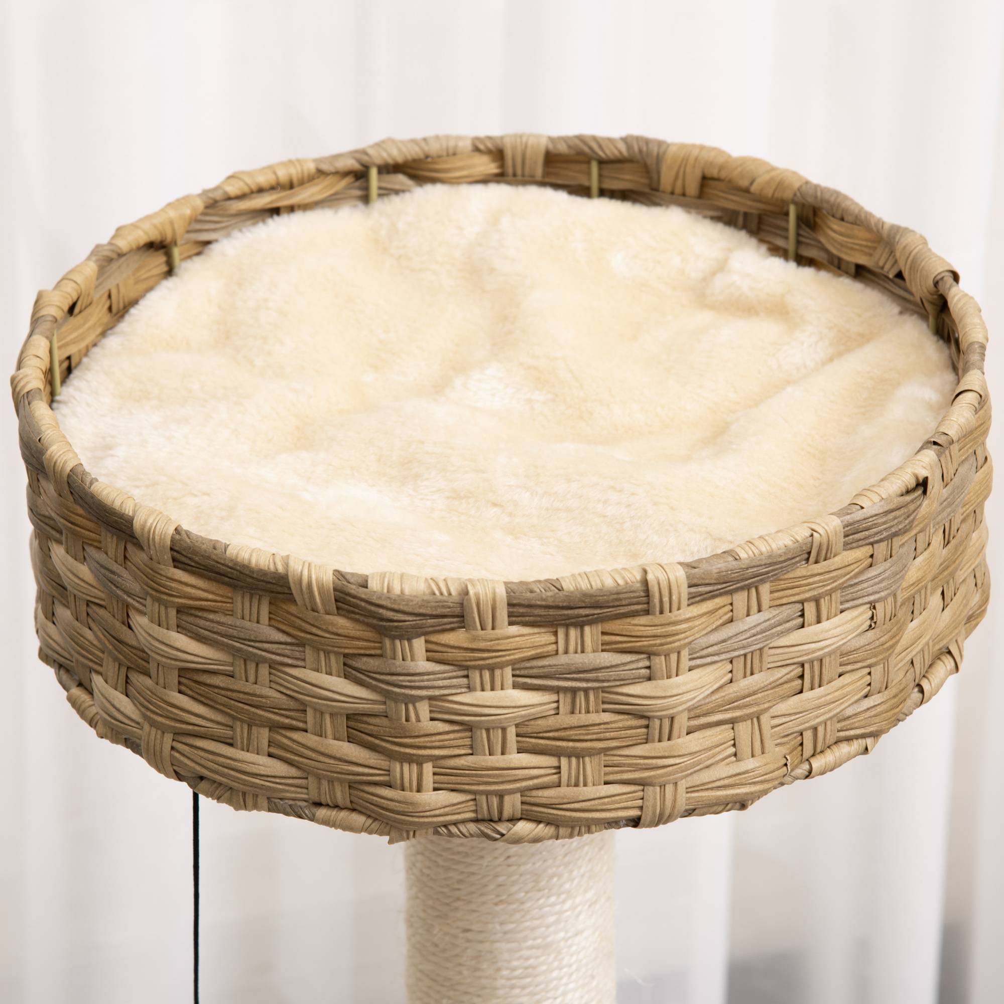 Arbre à chat PawHut 95 cm : grotte, balle, poteaux sisal, grande plateforme, chats jusqu'à 5 kg, naturel+beige - Image 9
