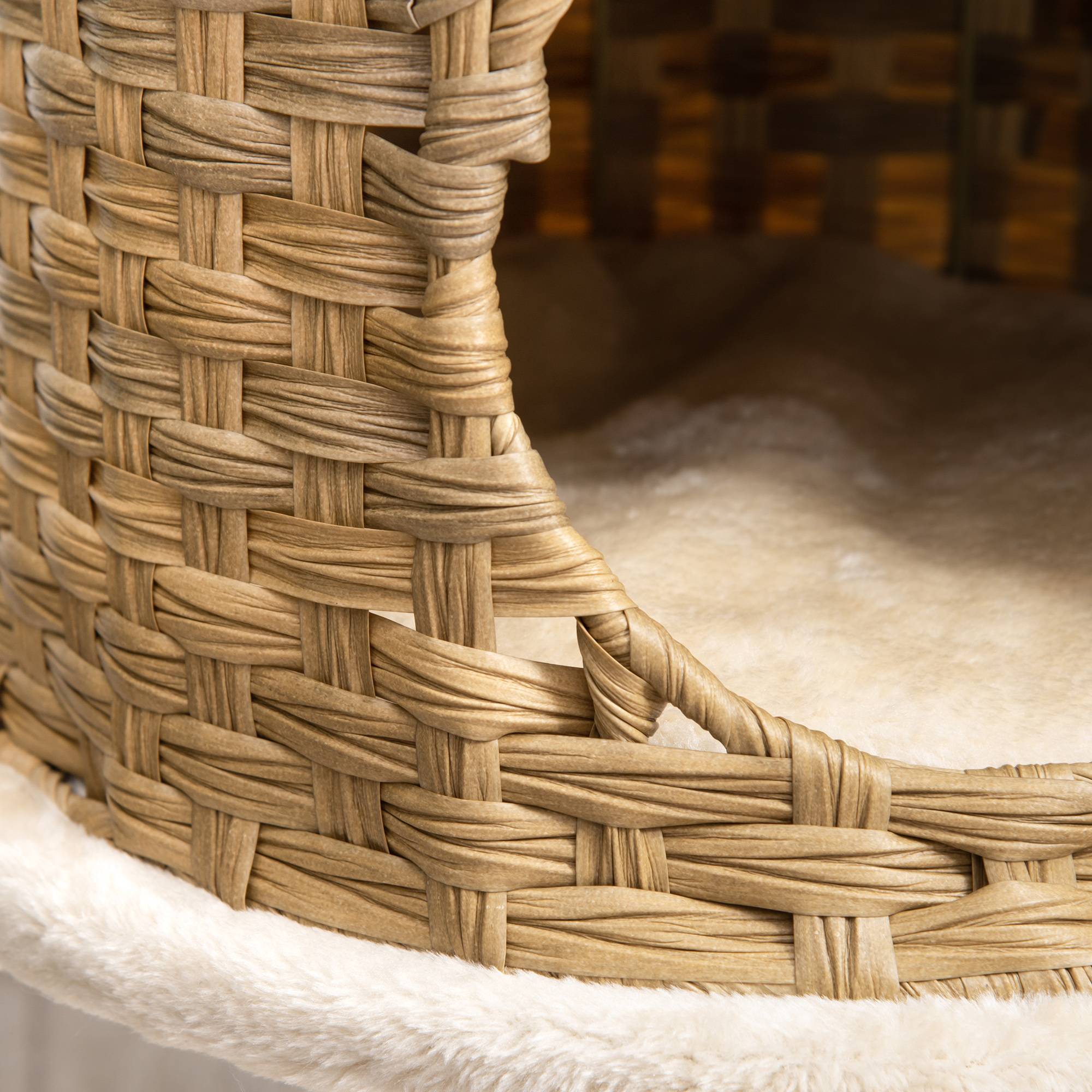 Arbre à chat PawHut 95 cm : grotte, balle, poteaux sisal, grande plateforme, chats jusqu'à 5 kg, naturel+beige - Image 10