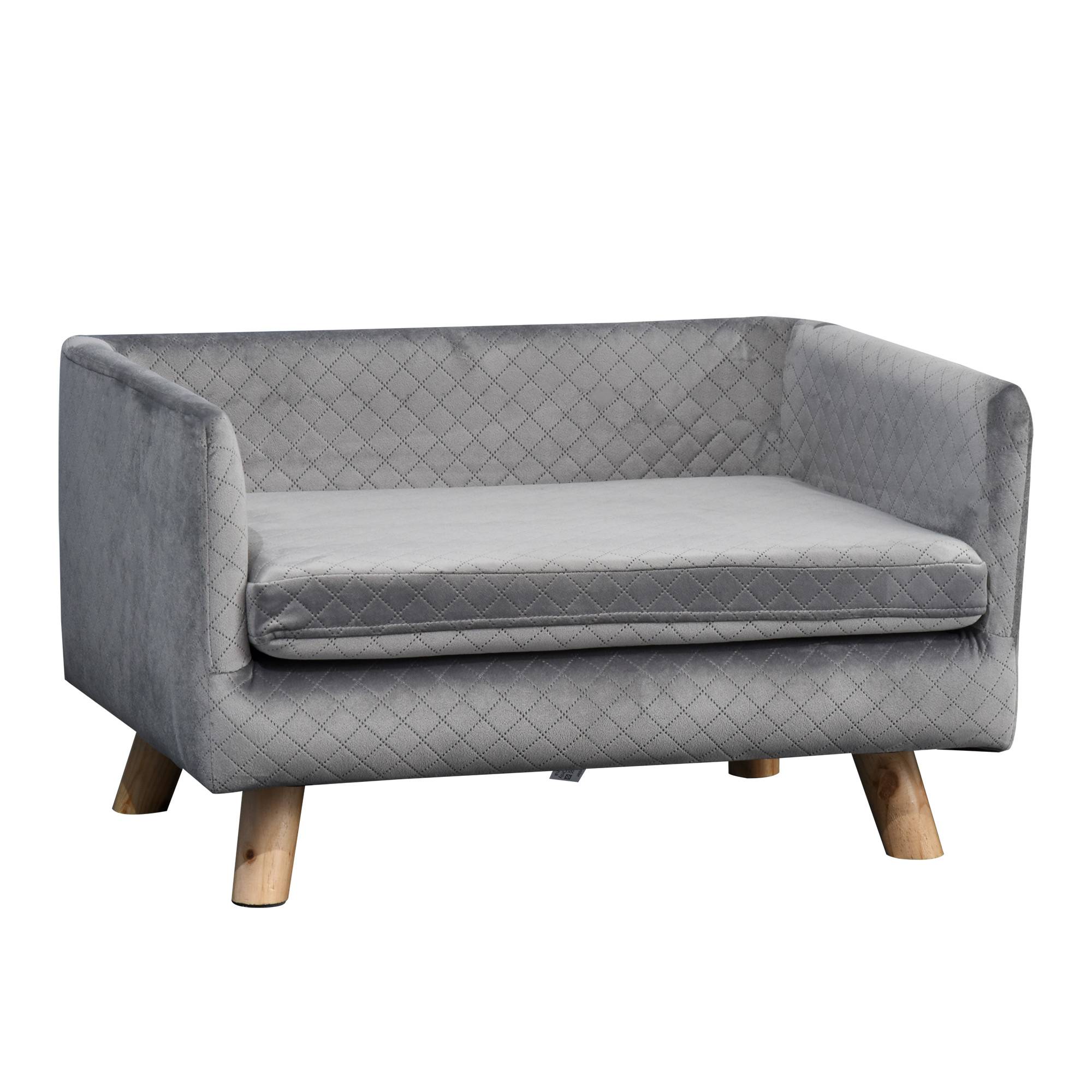ComfortXL - Canapé pour chien effet velours et bouleau 64 x 45 x 36 cm gris foncé pour petit chien avec coussin doux - Image 2