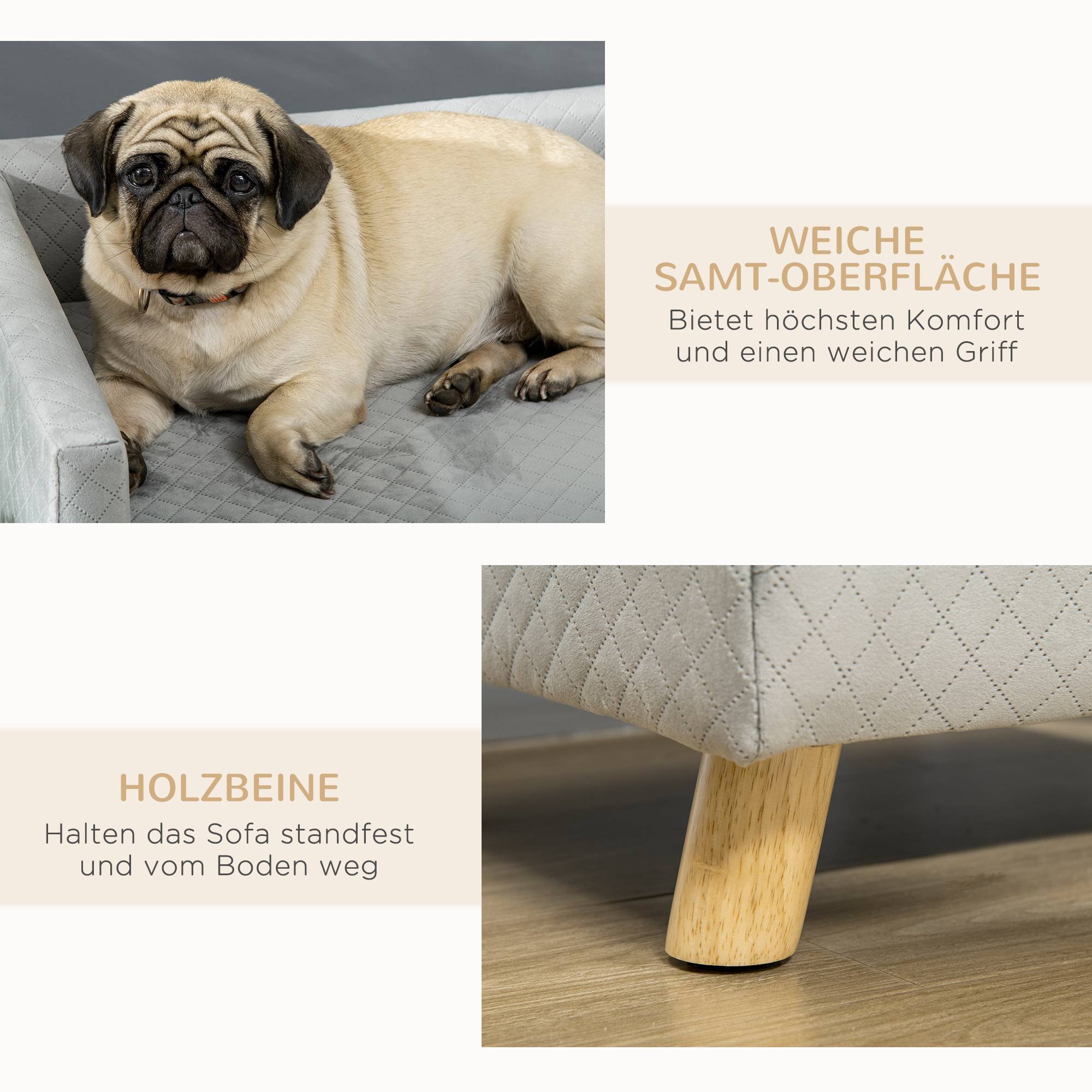 ComfortXL - Canapé pour chien effet velours et bouleau 64 x 45 x 36 cm gris foncé pour petit chien avec coussin doux - Image 5
