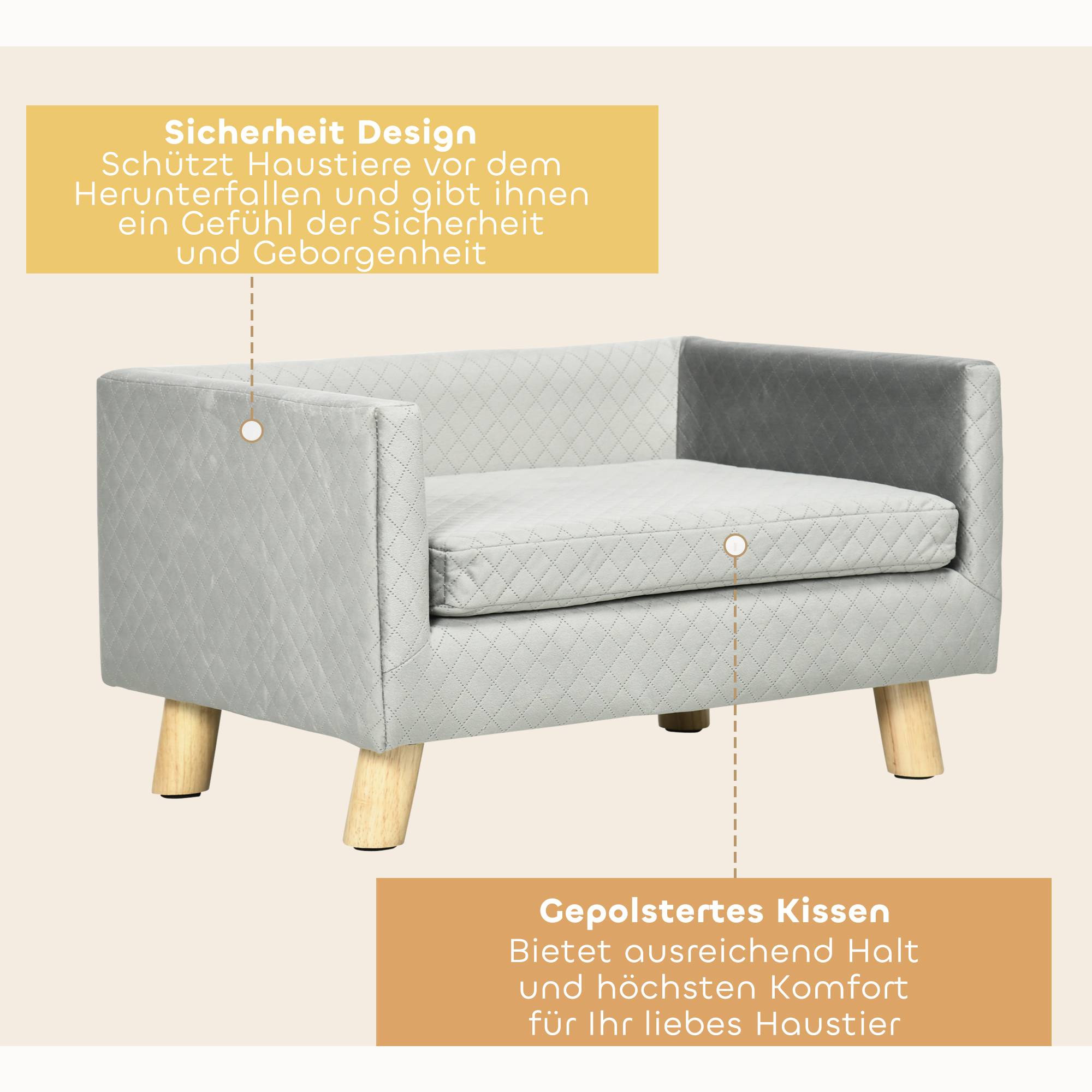 ComfortXL - Canapé pour chien effet velours et bouleau 64 x 45 x 36 cm gris foncé pour petit chien avec coussin doux - Image 6