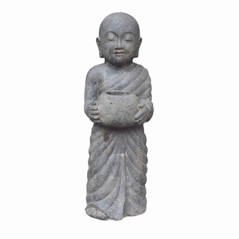 Jardinex - Statue jardin moine debout avec photophore 60 cm - Gris 60 cm - Jardinex - Image 1