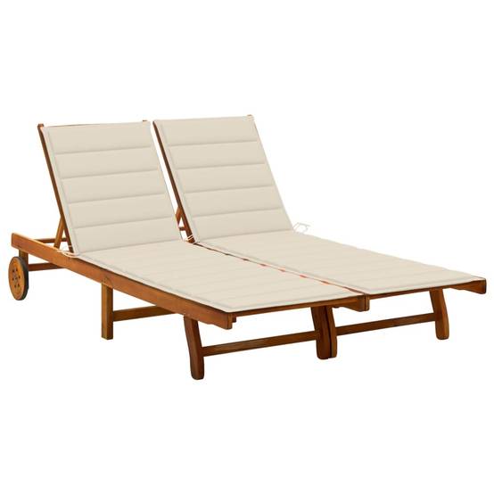Bain de soleil - Transat - Chaise longue 2 places avec coussins Acacia solide - MEUBLE PRO - Image 2