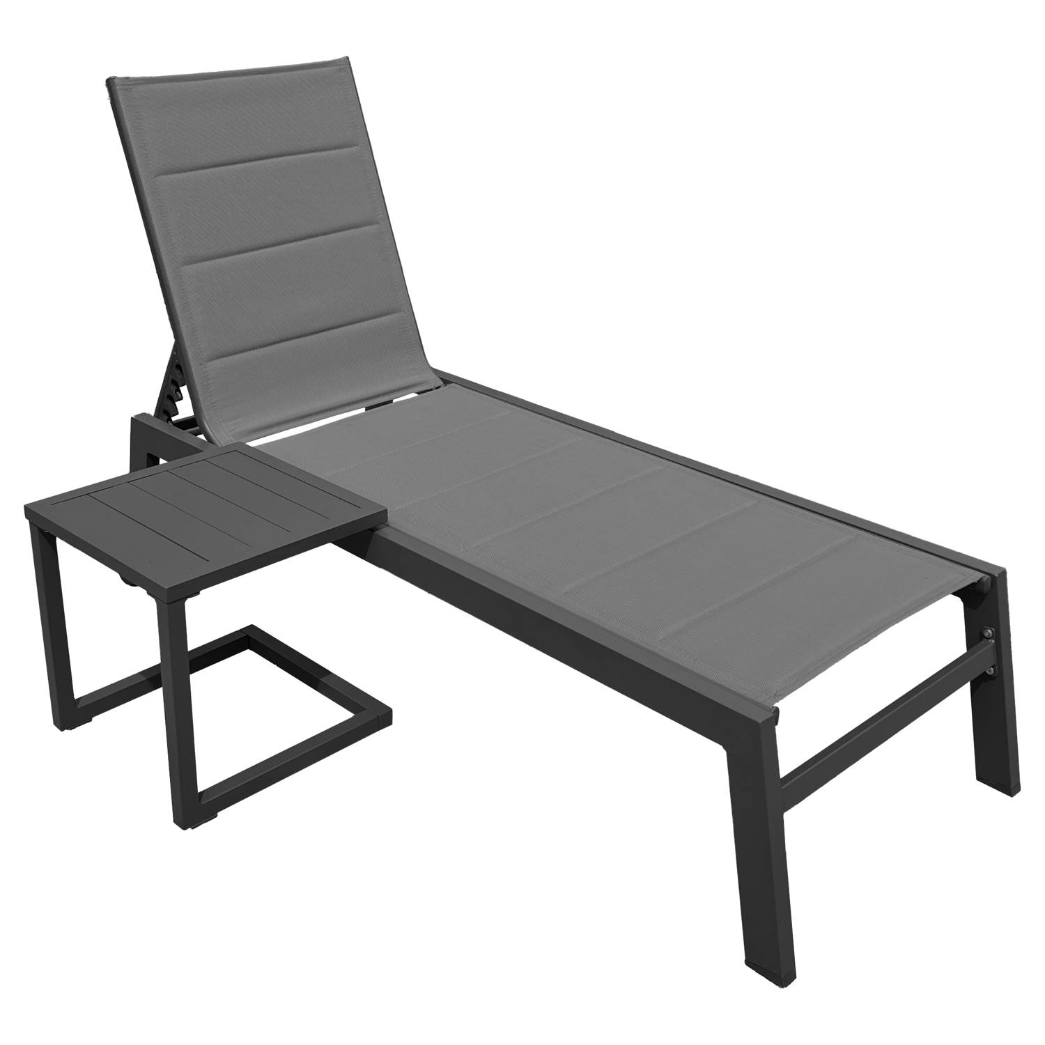 Happy Garden - Set bain de soleil et table d'appoint BARBADOS en textilène gris - aluminium gris anthracite - HAPPY GARDEN - Imagen 1