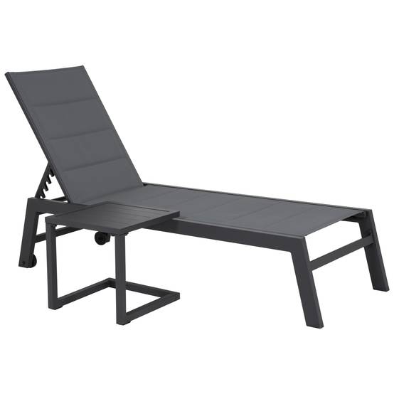Set bain de soleil et table d'appoint BARBADOS en textilène gris - aluminium gris anthracite - HAPPY GARDEN - Image 1