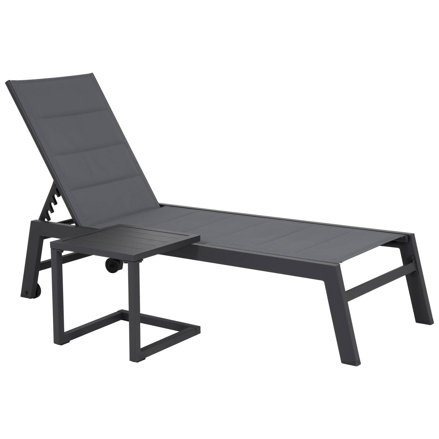 Set bain de soleil et table d'appoint BARBADOS en textilène gris - aluminium gris anthracite - HAPPY GARDEN - Image 1