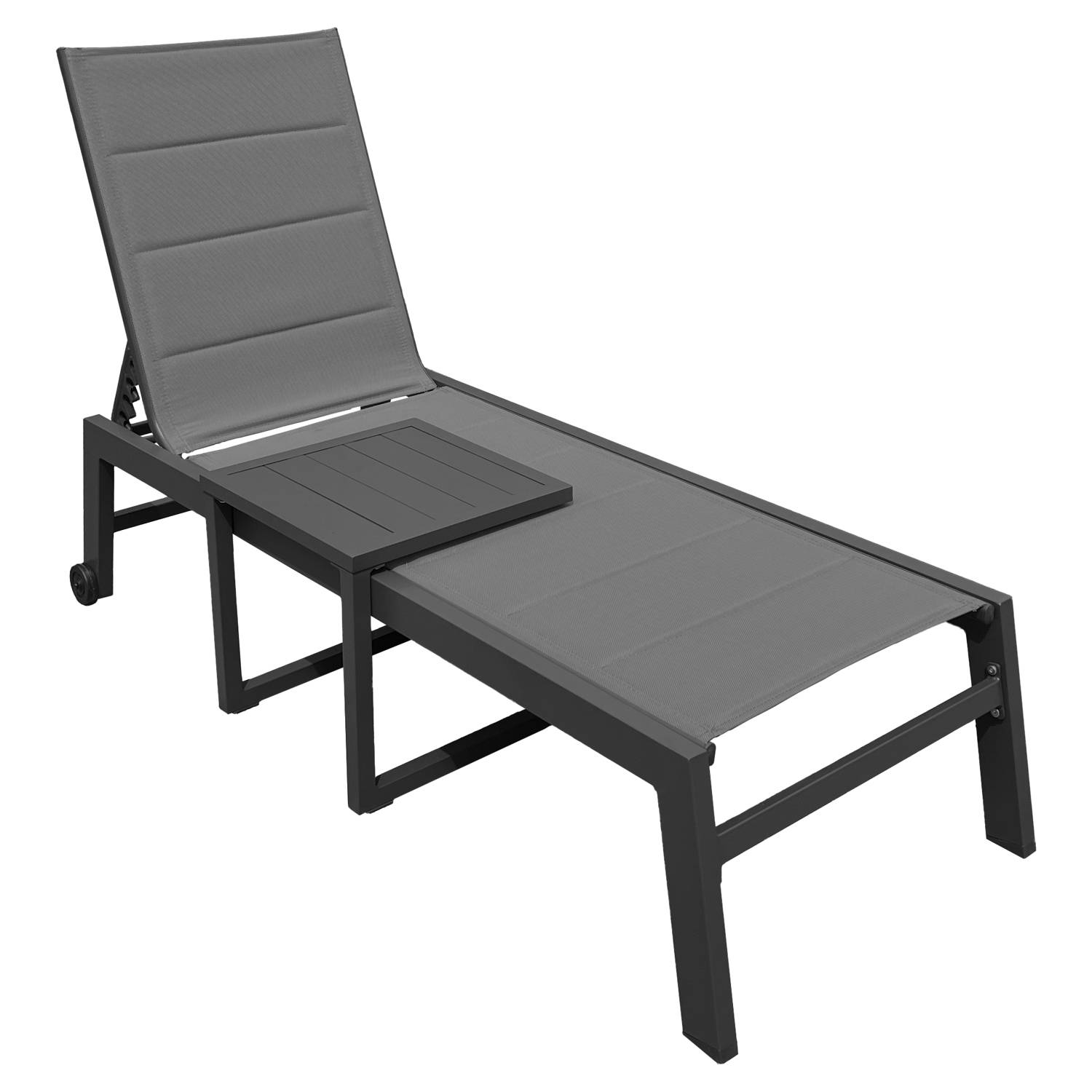 Happy Garden - Set bain de soleil et table d'appoint BARBADOS en textilène gris - aluminium gris anthracite - HAPPY GARDEN - Imagen 9