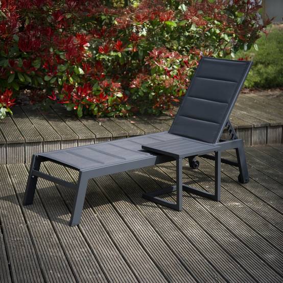 Set bain de soleil et table d'appoint BARBADOS en textilène gris - aluminium gris anthracite - HAPPY GARDEN - Image 2