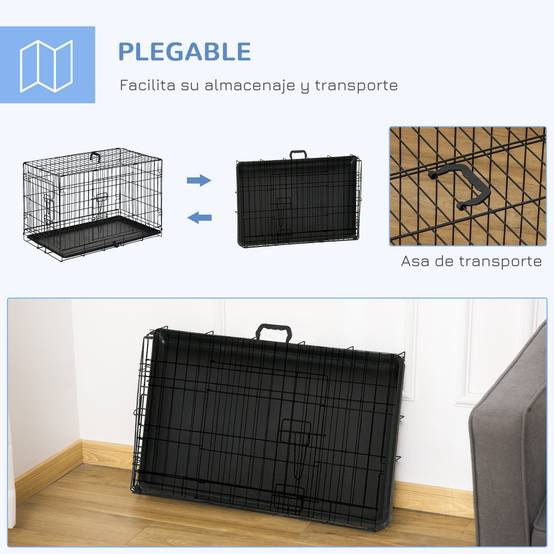 Cage de transport pliable pour chien, avec 2 portes, plateau et poignée amovibles, 75 x 48,5 x 53 cm, noire - Image 9