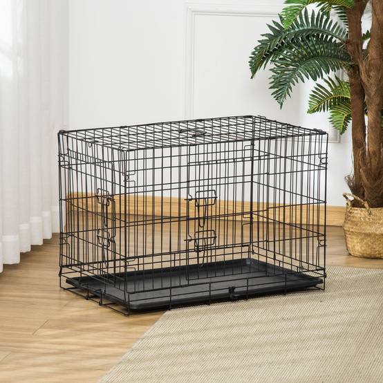 Cage de transport pliable pour chien, avec 2 portes, plateau et poignée amovibles, 75 x 48,5 x 53 cm, noire - Image 10
