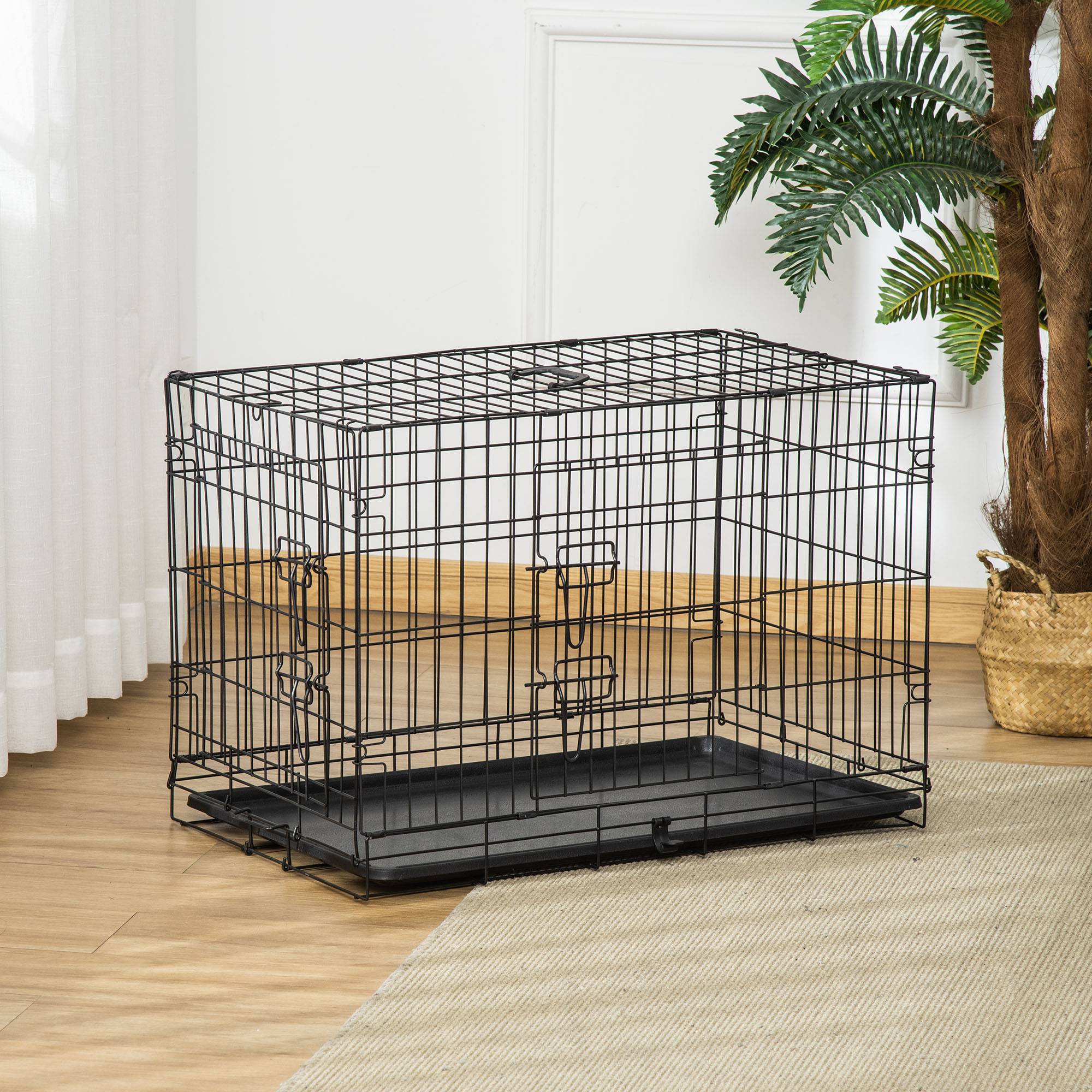 Cage de transport pliable pour chien, avec 2 portes, plateau et poignée amovibles, 75 x 48,5 x 53 cm, noire - Image 10