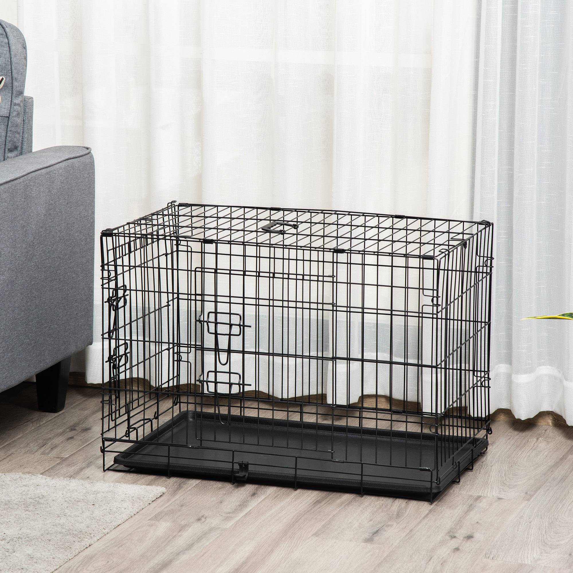 Cage de transport pliable pour chien, avec 2 portes, plateau et poignée amovibles, 75 x 48,5 x 53 cm, noire - Image 4