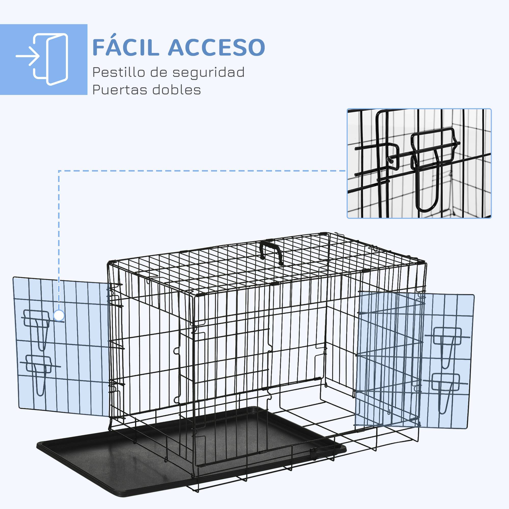 Cage de transport pliable pour chien, avec 2 portes, plateau et poignée amovibles, 75 x 48,5 x 53 cm, noire - Image 8