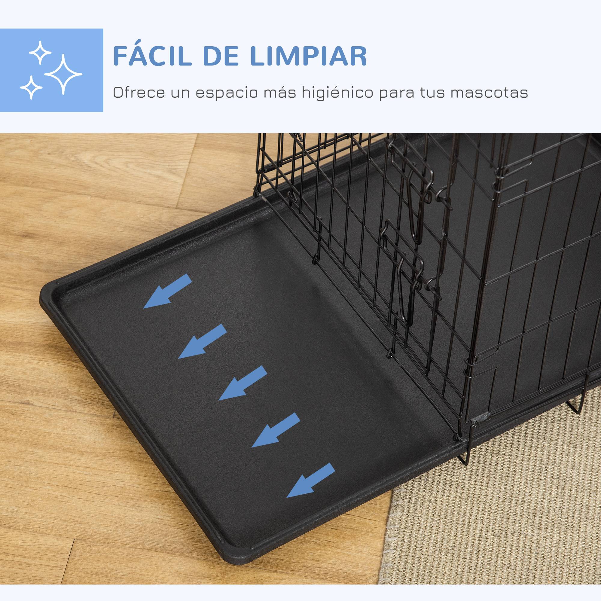 Cage de transport pliable pour chien, avec 2 portes, plateau et poignée amovibles, 75 x 48,5 x 53 cm, noire - Image 6