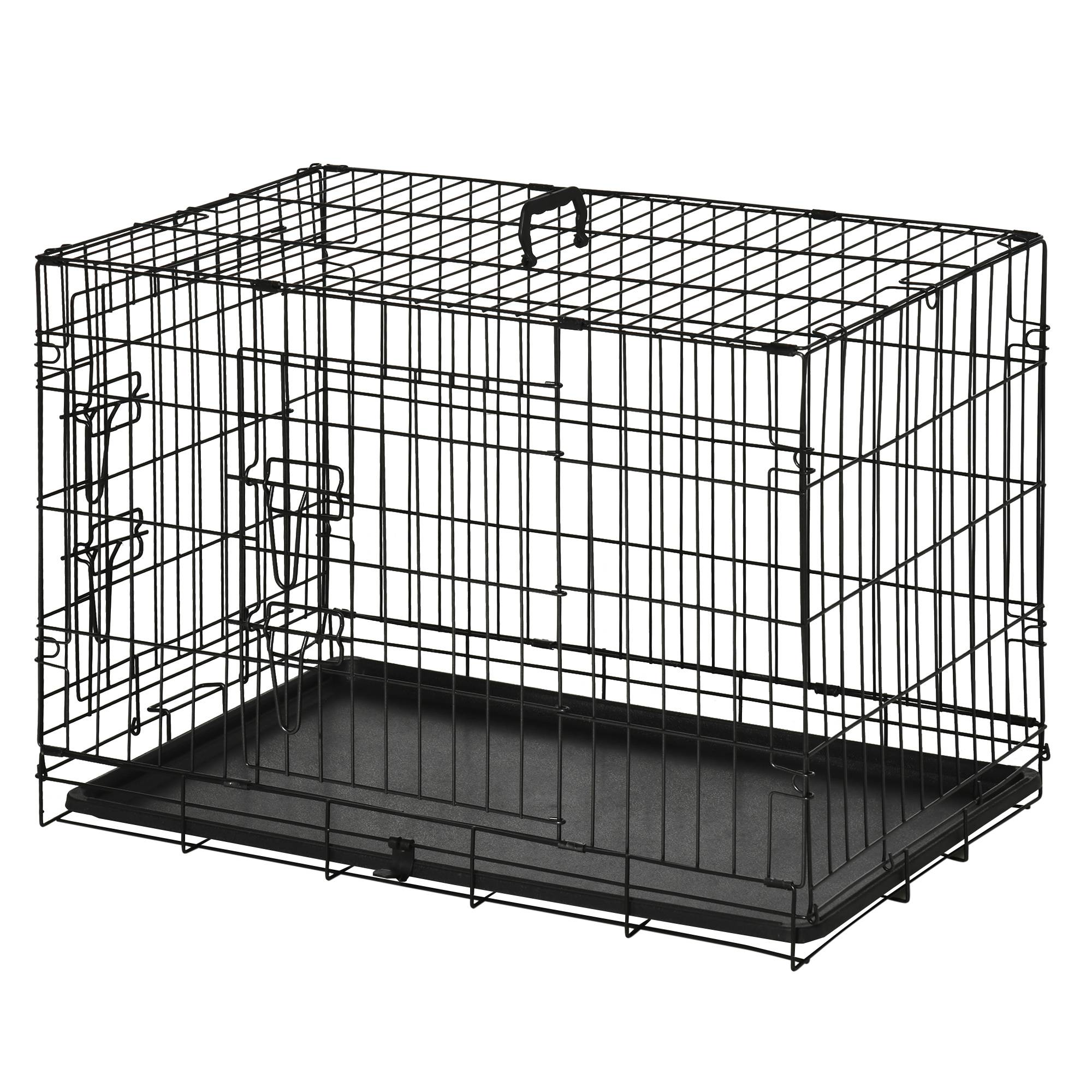 Cage de transport pliable pour chien, avec 2 portes, plateau et poignée amovibles, 75 x 48,5 x 53 cm, noire - Image 2
