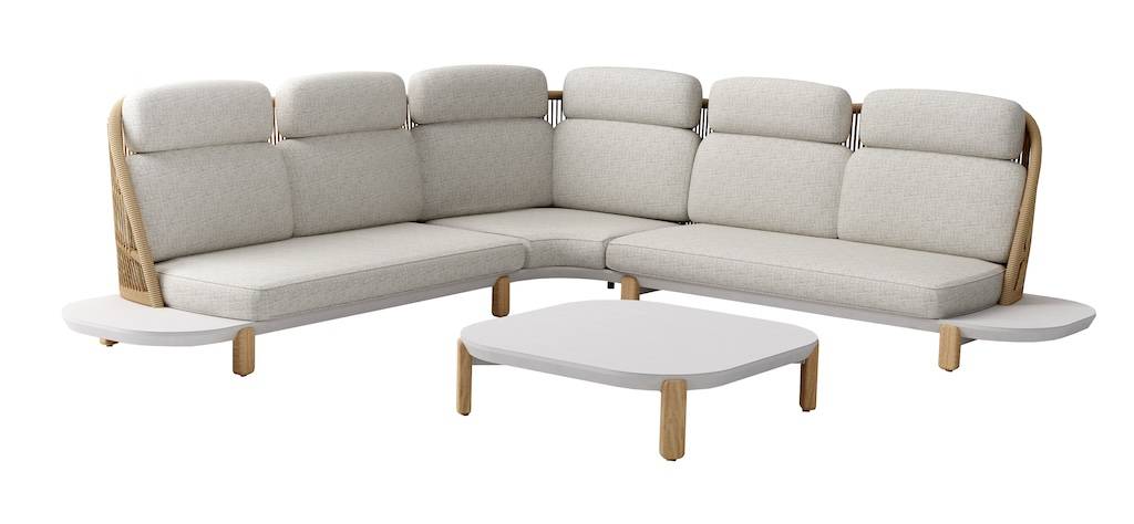 Proloisirs - Set salon d’angle MONTAGNE – 2 méridiennes + 1 angle + table basse – Crème naturel