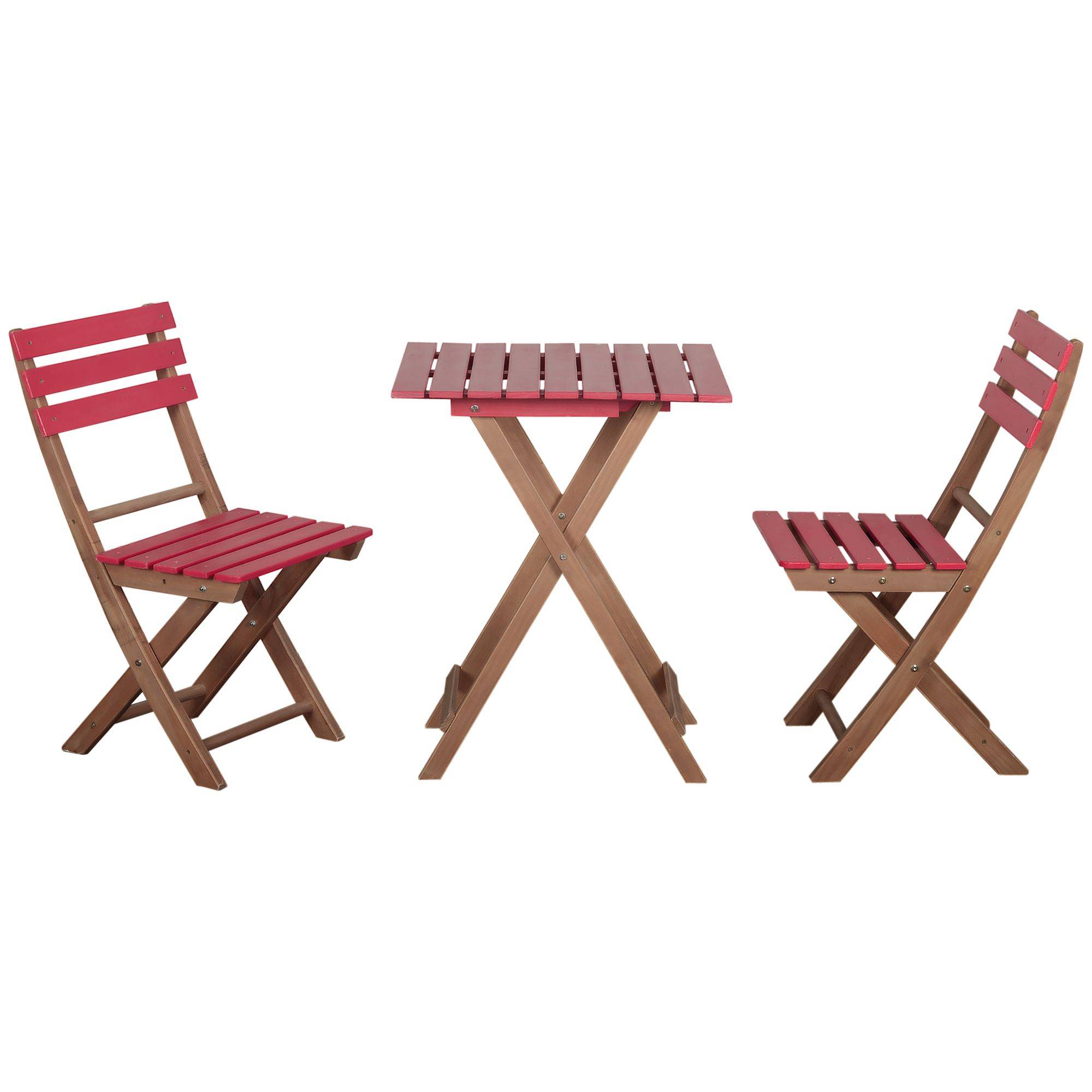 Outsunny - Ensemble bistro de jardin 3 pièces pliantes style colonial 2 chaises + table bois pin pré-huilé peint rouge - Outsunny - Imagen 1