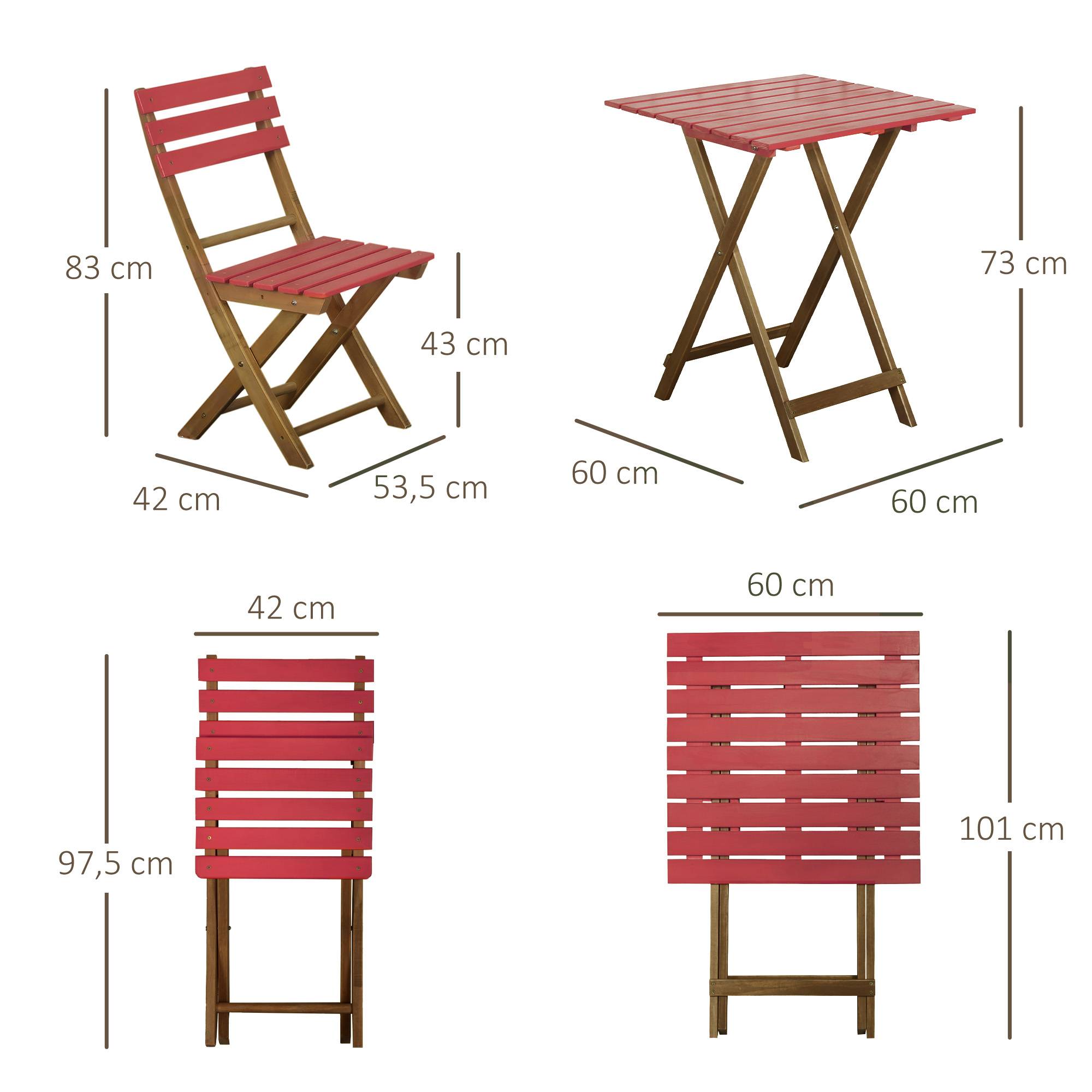 Outsunny - Ensemble bistro de jardin 3 pièces pliantes style colonial 2 chaises + table bois pin pré-huilé peint rouge - Outsunny - Imagen 3