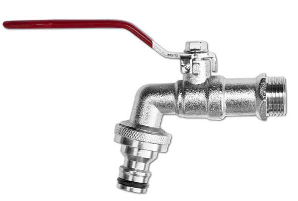 Robinet nickelé 1/4 de tour fileté 3/4 ", GZ 1" + nez de robinet rapide pour tuyau d'arrosage